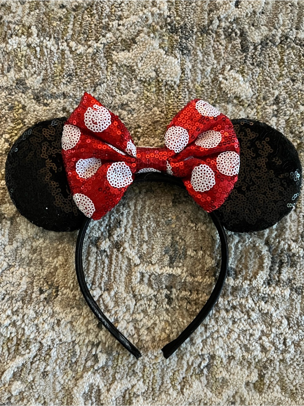 Sequin Minnie Mouse Ear Headband with Red Polka Dot Bow